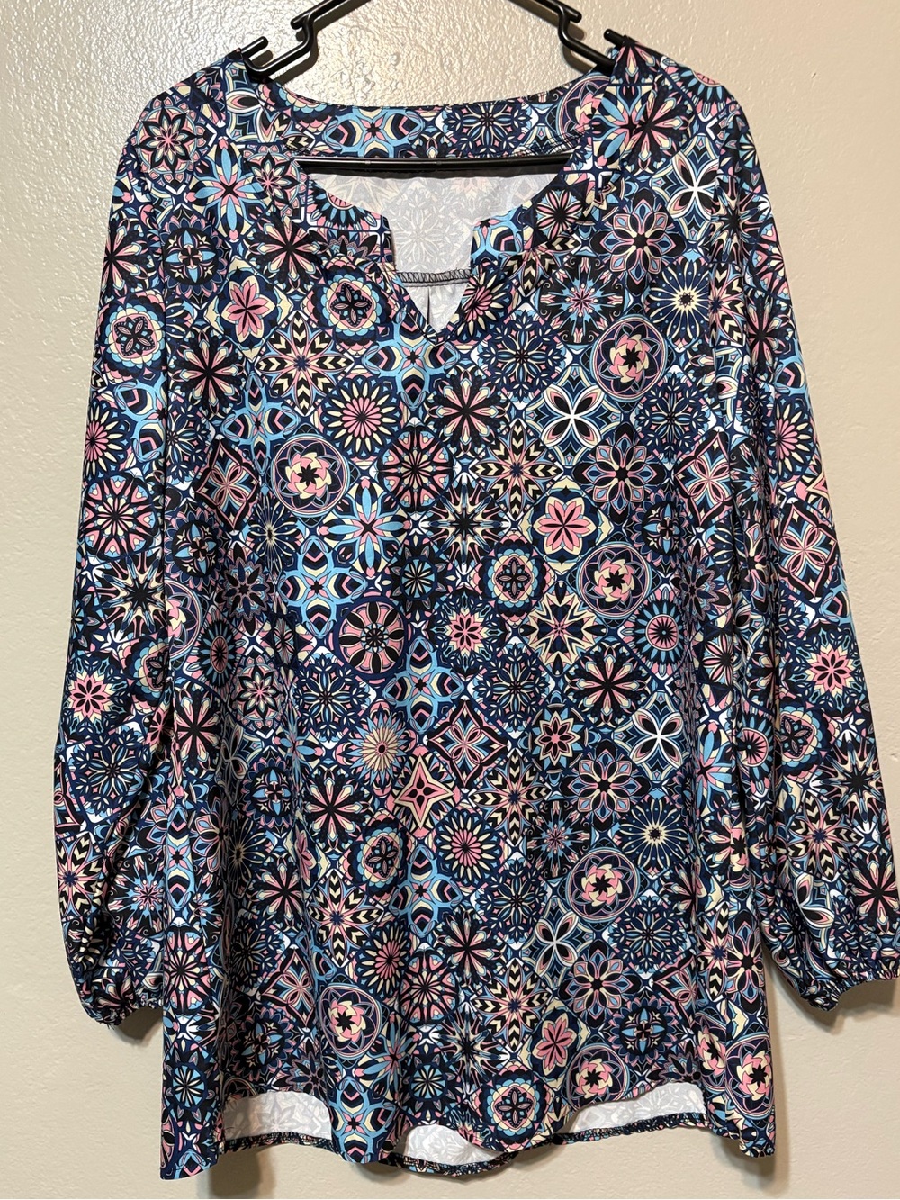 Women's Emery Rose Mosaic Print Long Sleeve Tunic Top Size XL